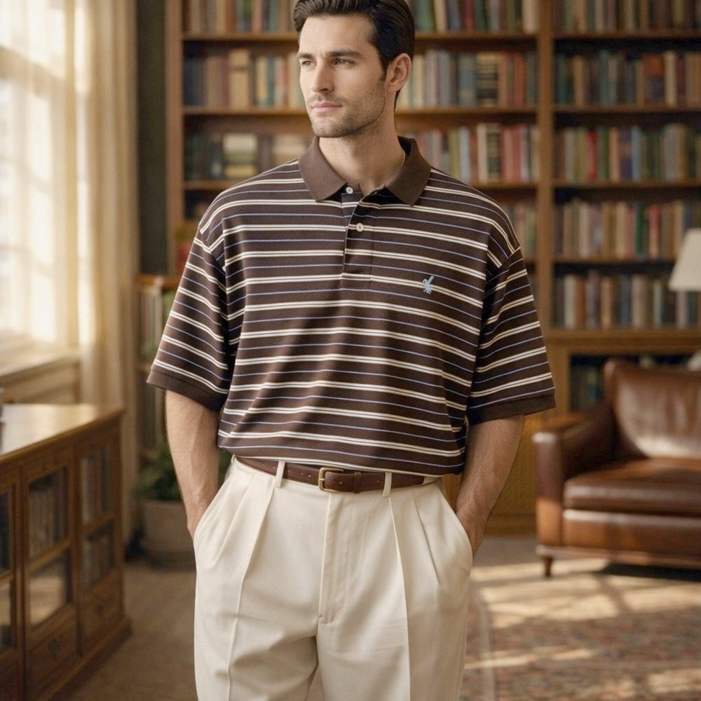 Vintage 90s Polo Ralph Lauren Striped Polo Shirt Mens XL Brown Blue Pony HK